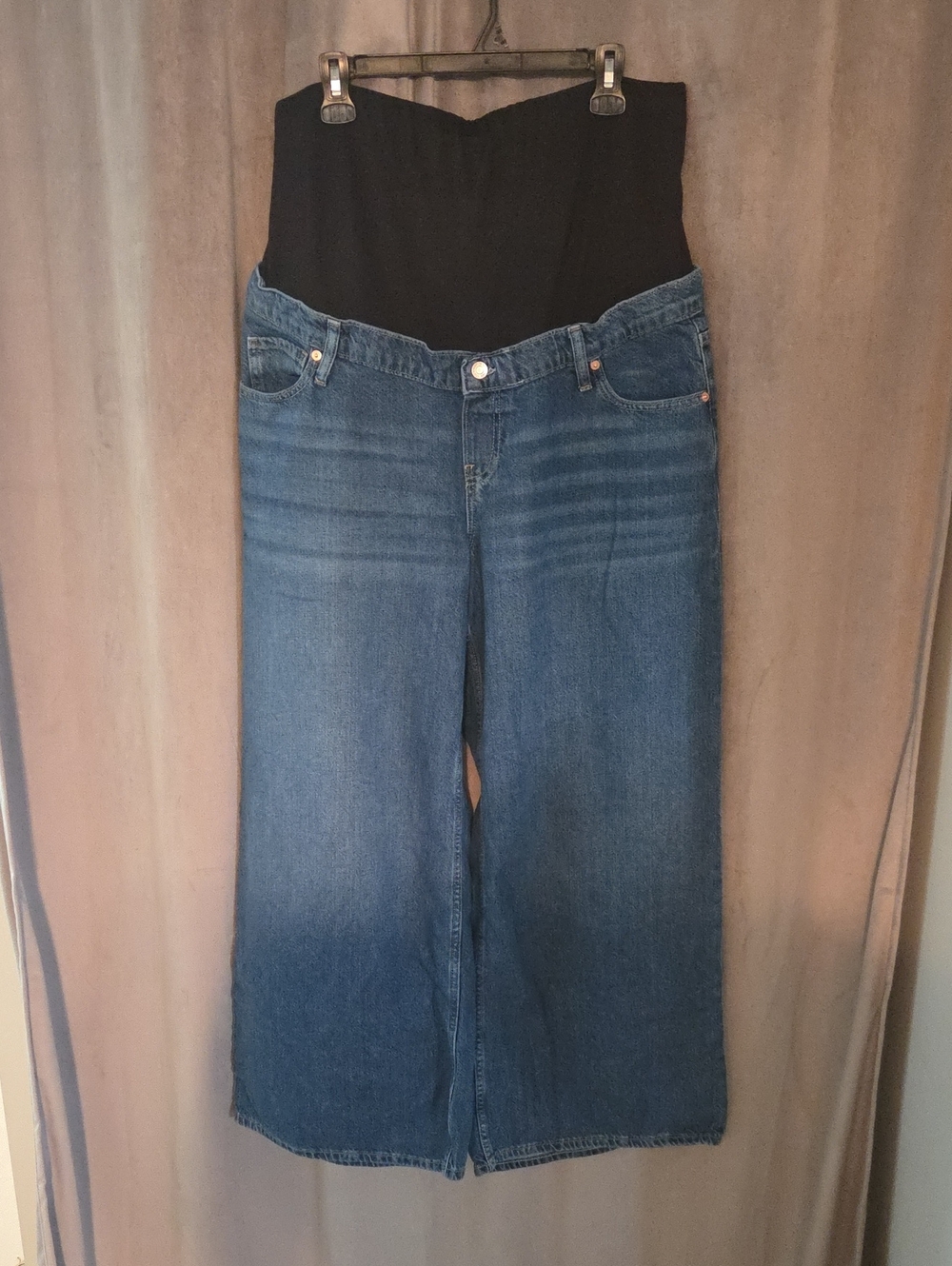 GAP Size 16 Black Panel Wide-Leg Maternity Jeans - Blue Denim